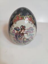 Vintage Royal Satsuma Hand Painted Porcelain Geisha Woman Enamel Egg Floral 