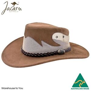 Jacaru 1021 Australian Outback Mesh and Suede Blaze Leather Hat