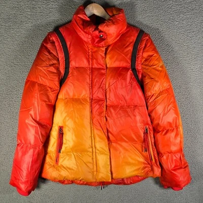Chaqueta acolchada Jet Set para mujer talla 3 naranja rojo degradado plumón de ganso esquí aislado Foto 1 de 4