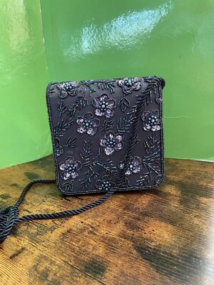 Debenhams Small Navy Sequin And Beaded Crossbody Bag Corded Strap - Image 1 of 4