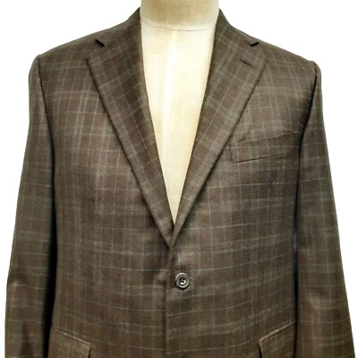 Blazer Abrigo Deportivo Chaqueta Hickey Freeman 43 42 Corto Cachemira Seda Cuadros Marrón Foto 1 de 4