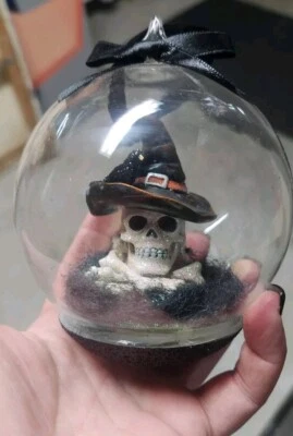 Halloween Glass Ball With Skull Witch Inside - Image 1 of 4