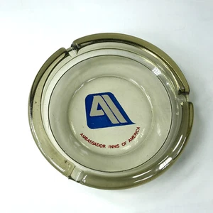 Vintage Ambassador Inns of America Circular Smoked Glass 4.5" Ashtray - Picture 1 of 3