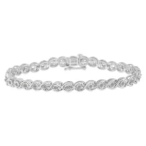 1/2 Carat Real Diamond Criss-Cross Link Bracelet in Sterling Silver - 7" Inches - Picture 1 of 8