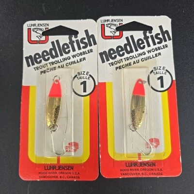 2 Vintage Luhr Jensen Needlefish (Needle Fish) Size 1 Brass Red Head - Image 1 of 3