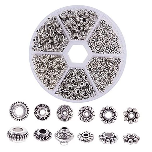 300 Pcs 6 Style Tibetan Silver Spacer Beads Findings Accessories Jewelry Making