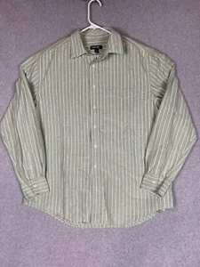 Cherokee Button Up Shirt Men's XL Green with White Blue Stripe Pattern - Picture 1 of 11