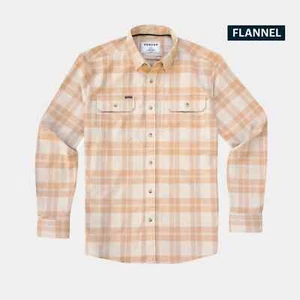 Poncho Men's Size XL Peach Plaid Flannel Shirt Magnetic Pockets Outdoor Fishing - Picture 1 of 8