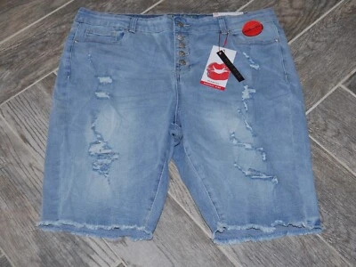 IMPRESIONANTES Plus Pantalones Cortos de Denim Desgastados Para Mujer HOT KISS Bermudas de Tiro Alto 20 Nuevos con Etiquetas Foto 1 de 3