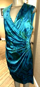 Lauren Ralph Lauren Turquoise Paisley Ruched  Sleeveless Dress Sz 12  n3 - Picture 1 of 11