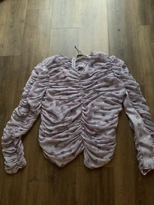 Zara Lilac Floral Ruched Sheer Lined Blouse Size XXL - Picture 1 of 5