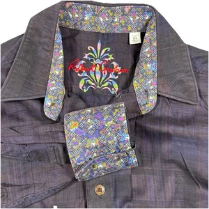 Robert Graham Shirt Mens XS Black Purple Plaid Classic Fit Embroidered Flip Cuff - Picture 1 of 8