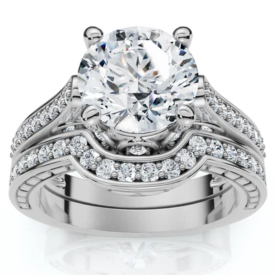 Juego de anillos de compromiso de boda de colección de 2 1/2 quilates de oro de 14 k o platino cultivados en laboratorio Foto 1 de 4