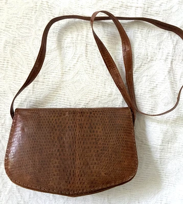 Vintage 1950s Python Snakeskin Shoulder Crossbody Bag Handmade Leather Inside - Image 1 of 4