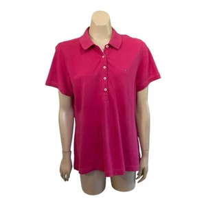Tommy Hilfiger Polo Top Women Sz XL 14 Stretch Cotton Short Sleeve Slim Fit Pink - Bild 1 von 10