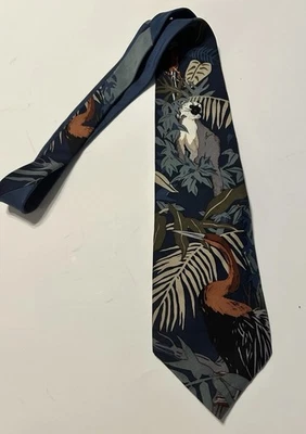 Gravata Vintage World Wildlife Fund WWF Estampa Madagascar Nº Gravata 171 100% seda - Imagem 1 de 4