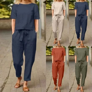 2Pcs Ladies Casual Tracksuits Shirts Tops+Pants Set Loungewear Outfits PLUS SIZE - Picture 1 of 17