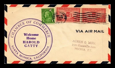 SELLOS DR JIM PORTADA DE ESTADOS UNIDOS HAROLD GATTY SANTA MONICA CORREO AÉREO DE CALIFORNIA MANCHA TRASERA Foto 1 de 2
