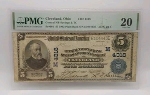 1902 $5 National Currency Central NB Savings & TC CH# 4318 PMG VF 20 Fr. #601 - Picture 1 of 2