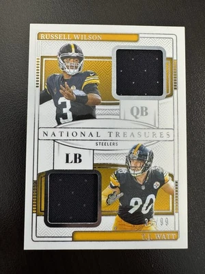 Camiseta deportiva doble 2024 National Treasures TJ Watt Russell Wilson NFL Gear Relic/99 Foto 1 de 2
