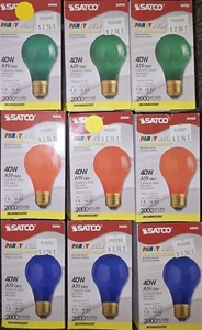 SET of 9 Satco 40W (3)Red, (3)Blue, & (3)Green DIMMABLE PARTY BULBS - Picture 1 of 1