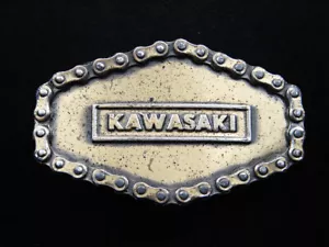 RH05141 VINTAGE 1976 **KAWASAKI** MOTORCYCLE ADVERTISEMENT BELT BUCKLE - Picture 1 of 2
