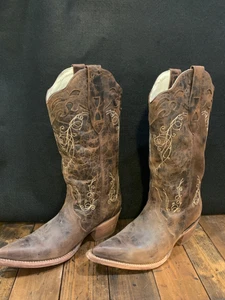JB Dillon Women's Cowboy Boots Brown JBW2300 Genuine Leather Snip Toe Sz-9B - Picture 1 of 4