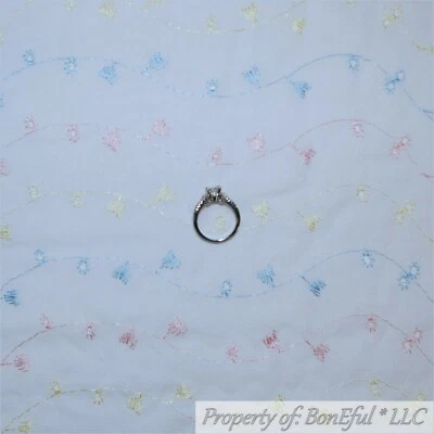 BonEful Fabric FQ Cotton Quilt White Pink Blue EYELET VTG Flower Girl Baby Dress - Image 1 of 4
