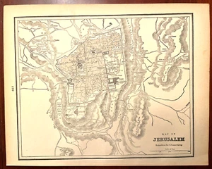 Antique 1892 JERUSALEM, Israel Map 14"x11"  TEMPLE MOUNT - Picture 1 of 2