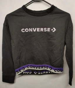 Converse Wordmark Black Crew Sweat Shirt Size L 12-13yrs Girl's Crop - Picture 1 of 8