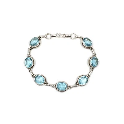 925 Silber Armband 17.0 - 18.0cm hellblaue ovale Steine Fußkette Damen Schmuck - Bild 1 von 4