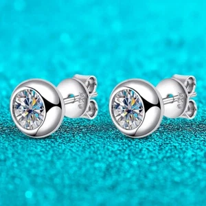 5mm VVS1 Moissanite Solitaire Stud Earrings 925 Sterling Silver 18K Gold Plated - Picture 1 of 15