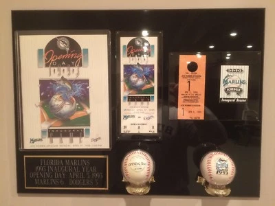 1993 Florida Marlins Inaugural Year Baseball Authentic Opening Day Collage; Mint - Image 1 of 4