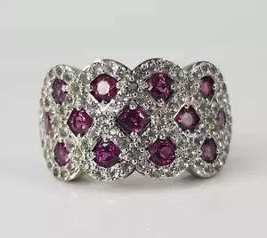 Victorian Ruby CZ Cluster Ring 925 Sterling Silver Half Eternity Band Size N - Picture 1 of 19