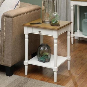 Convenience Concepts End Table w/Shelf 18" Driftwood + White Square Wood Durable - Picture 1 of 5