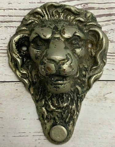 Vintage Large Ornate LION HEAD Regal Silver Colored Metal Door Knocker CANADA Cover