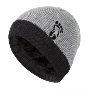 BIGFOOT "Footprint" Premium Knit Fleece Lined Beanie Hat, Skull Cap - Grau/Schwarz - Bild 1 von 1