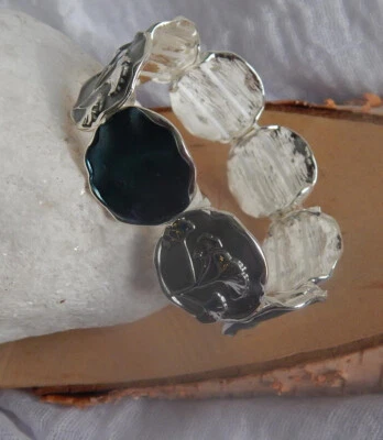 Desinger ArmReif ArmBand silberne + türkise Emailie Elemente flexibel**GESCHENK - Bild 1 von 4