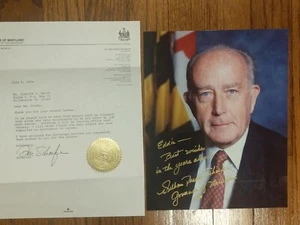 William Donald Schaefer Governor Maryland Autographed 8 X 10 Photo Signed Letter - Picture 1 of 6