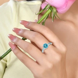 Stunning Swiss Blue Topaz 925 Sterling Silver Promise Ring - Ideal Gift for Her - Picture 1 of 6