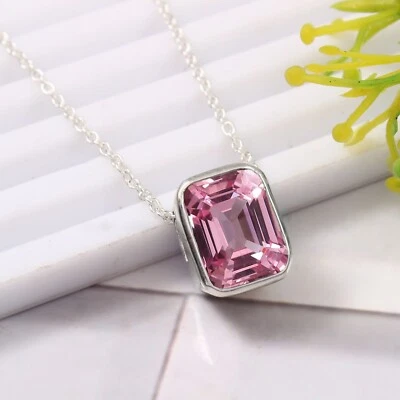 A+ Naturale Padparadscha Zaffiro 925 Pendente Argento Anniversario Fidanzamento - Immagine 1 di 4