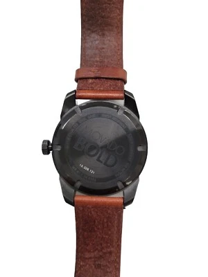 movado bold mens watch black w/brown leather band mint condition - Image 1 of 3