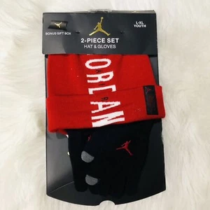 Brand New Jordan Air Patch Youth 2 Piece Beanie & gloves Set L/XL Red & Black - Picture 1 of 5