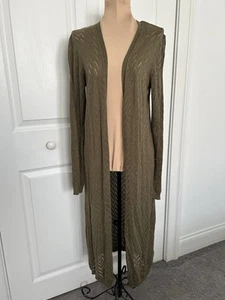 DR2 Open Front Lightweight Open Weave Olive Green Long Cardigan Sweater Size S - Picture 1 of 6