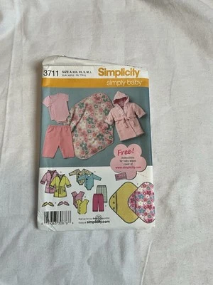Simplicity 3711 Infant Layette Set Bodysuit Pants Robe Booties Pattern UNCUT FF - Image 1 of 4