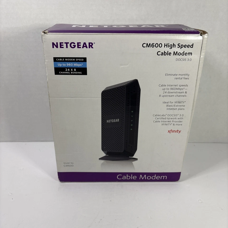 Netgear CM600 High-Speed Cable Modem – Black, DOCSIS 3.0 - Image 1 of 4