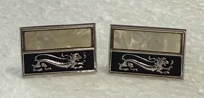 Par de Gemelos León Gótico Madreperla Negros Tono Plata Vintage Foto 1 de 4