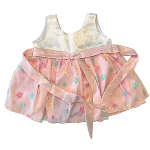 New Baby Girl White/Pink Party Dress w/ Colorful Floral Tulle Overlay & Bow Tie - Picture 1 of 5