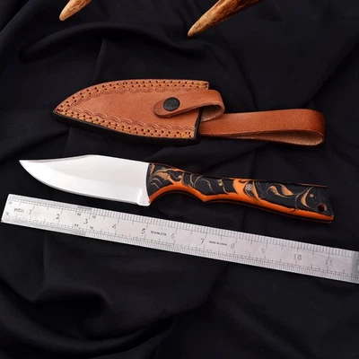 Cuchillo de caza desollador hecho a mano hoja de acero al carbono de alto pulido mango de resina Foto 1 de 4