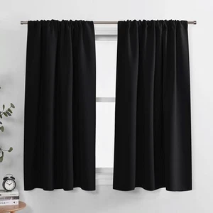 Black Short Blackout Curtains for Kitchen Over Sink 45 inch Long, Thermal Ins... - Picture 1 of 8